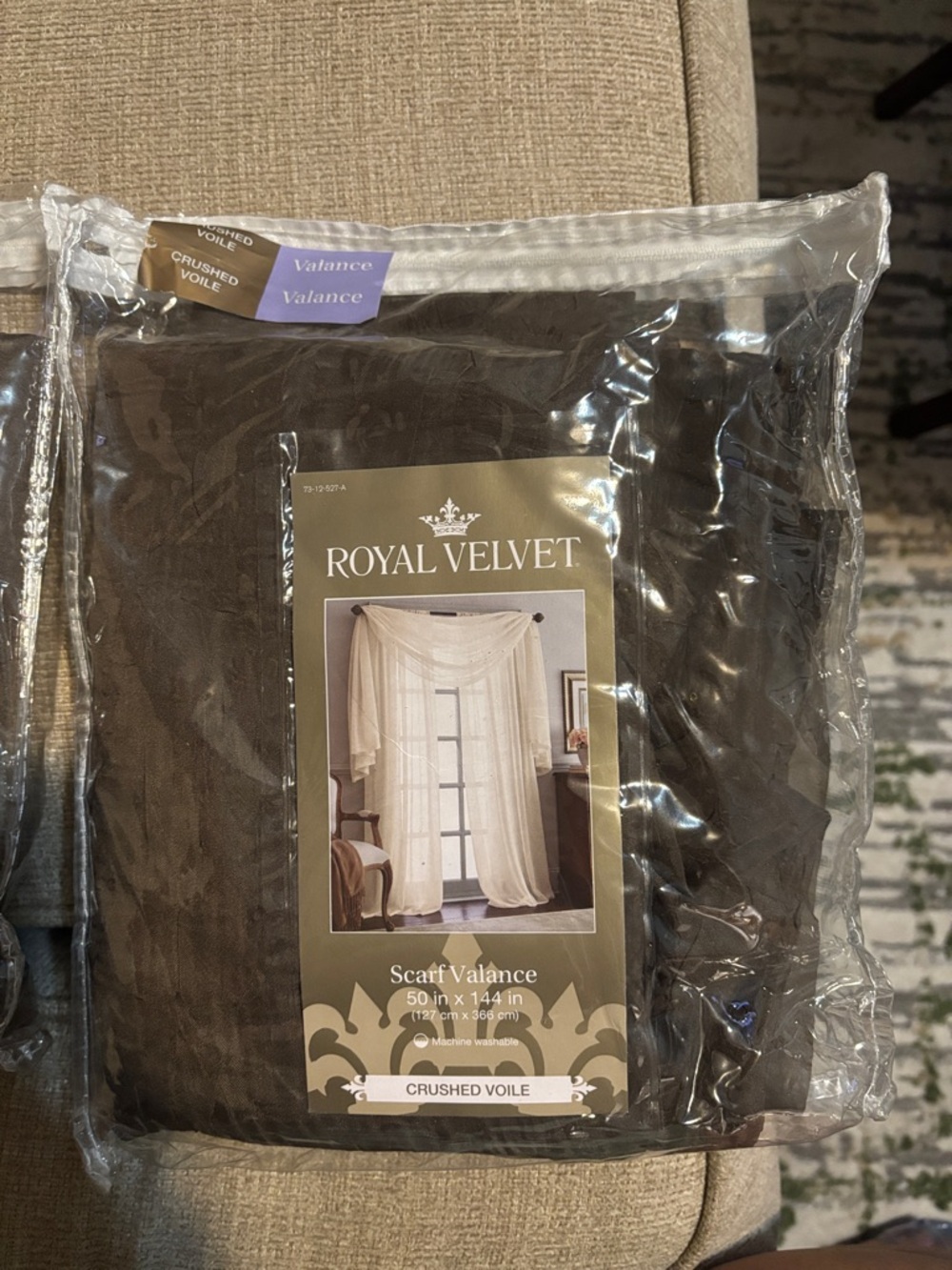 Royal Velvet Crushed Voile Scarf Valance - Chocolate Brown